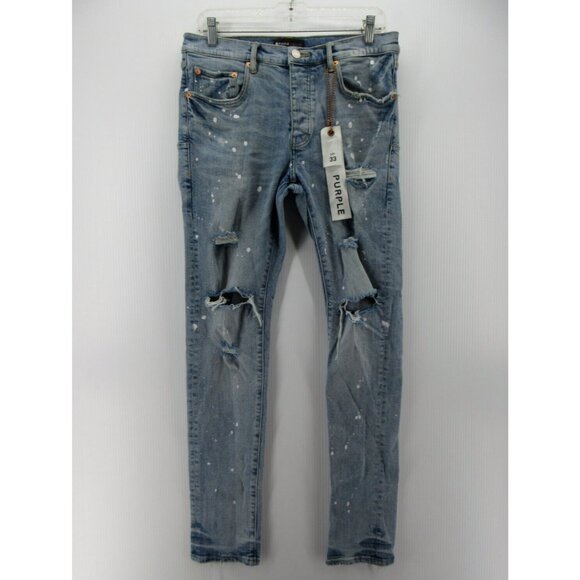 Purple Brand Jeans 33 Paint Splatter Button Fly P001 Thrashed Skinny *